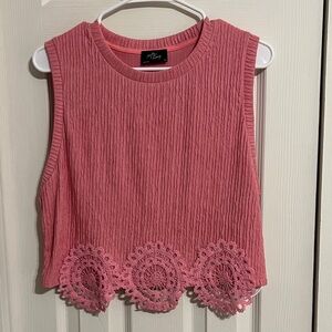 Milk & Honey Sleeveless Textured Crop Top with Crochet Hem